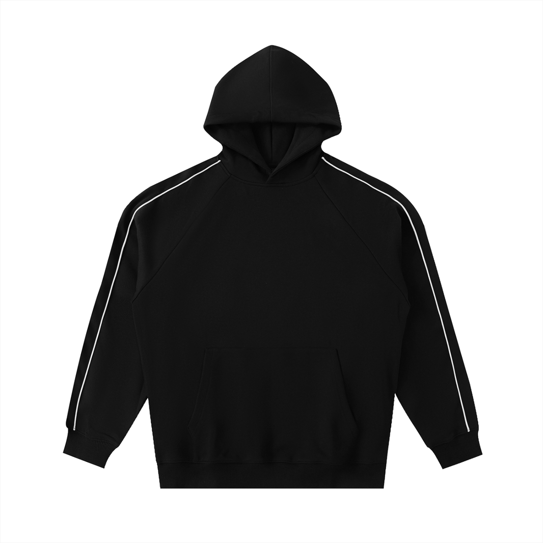 Contrast Piping Raglan Hoodie in Black, front