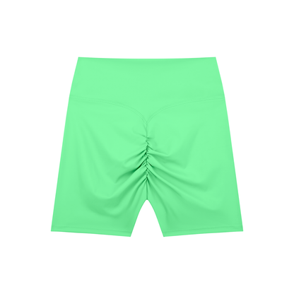 High Waisted Bike Shorts in Green, back