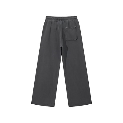 Snow Wash Raw Hem Sweatpants in Dark Grey, back