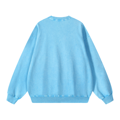 Snow Wash Oversized Crew in Sky Blue, back