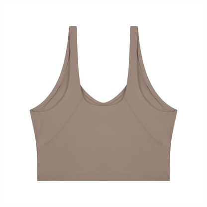 Cropped Yoga Tank in Taupe, back