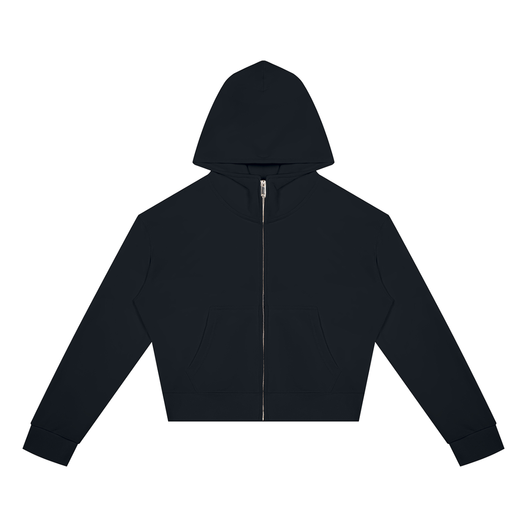 Women's Cropped Zip Hoodie in Black, front