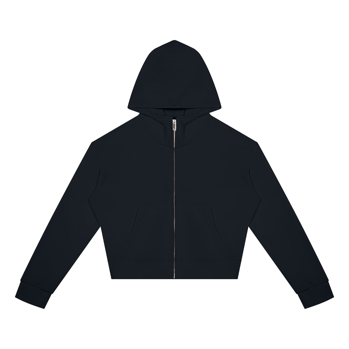 Women's Cropped Zip Hoodie in Black, front