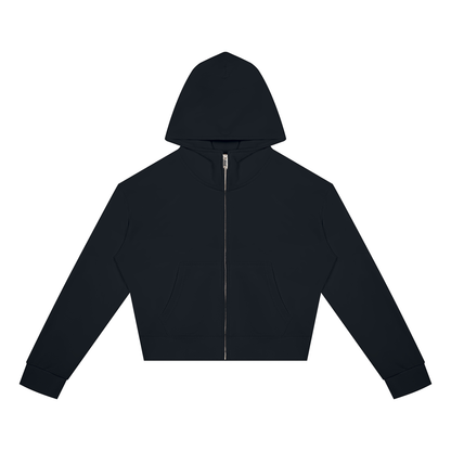 Women's Cropped Zip Hoodie in Black, front